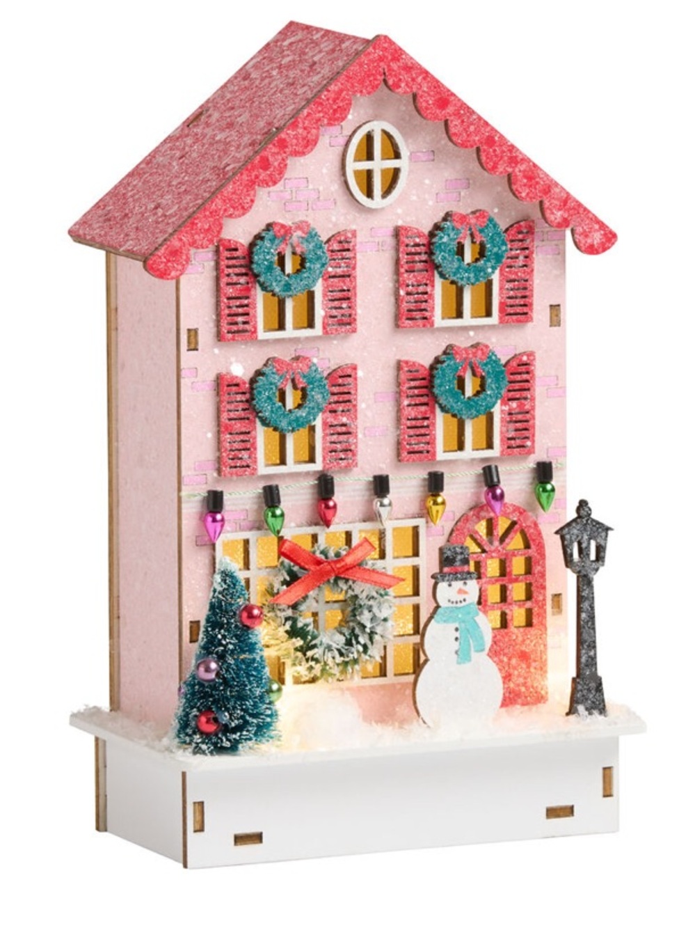 NWT Pink Laser Cut Wood Vintage Townhouse LED Light Up Decor